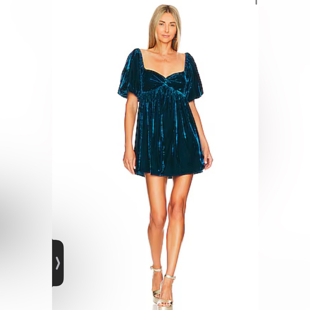 Tularosa Teal Velvet Mini Dress